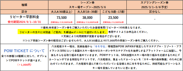 得価格白馬八方尾根スキー場 大人3日券　2025年シーズン使用可能 2025-26ウインターシーズン シーズン券情報早割購入がお得